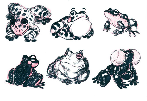 Inktober Day 6 - Amphibian - Just some frogs and toads idk - sharpie, penSee title