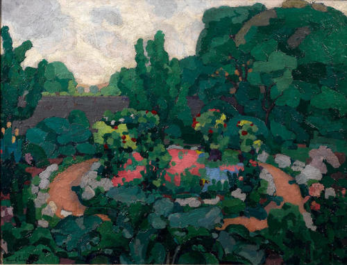 Marcel-Lenoir (1872 - 1931)A summer landscape with pink flowers