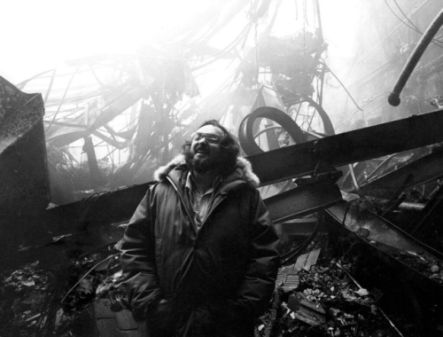 thenightlymirror: Kubrick laughing at the burning wreckage of the Shining set.