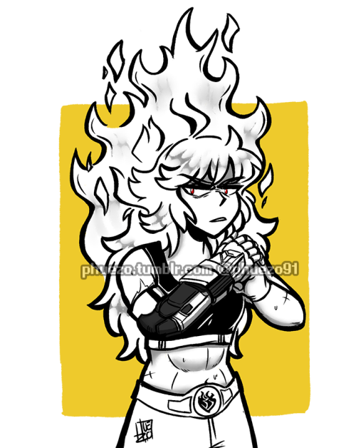 phuezo: Yangry… hehe I just wanted to draw her fire glowing hair <3 Also her new arm its so har