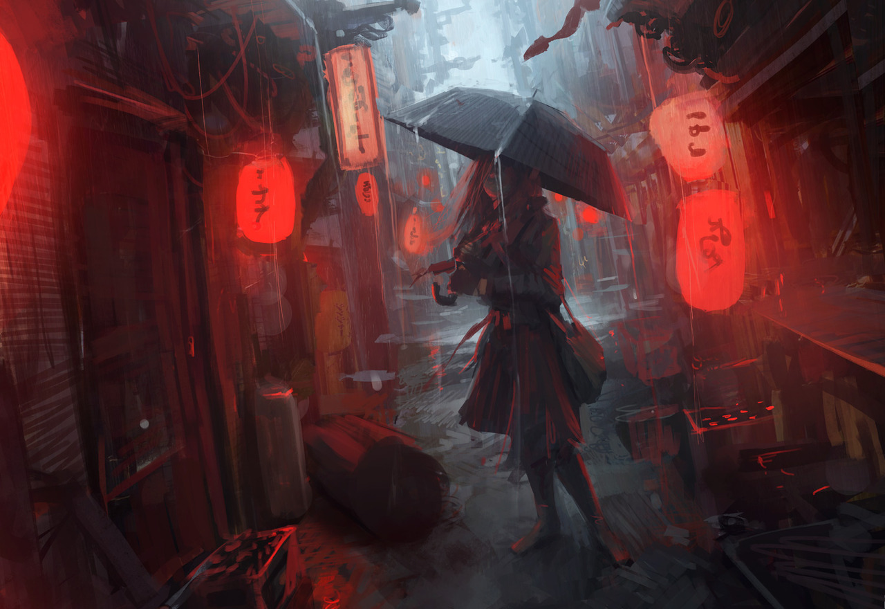 cybercircuitz:  fuckyeahcyber-punk:  L’homme sous la pluie by ~xWatatsumi  Follow
