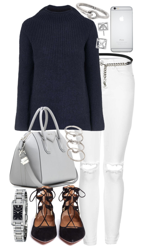 Untitled #334 by inspirene featuring Burberry
Topshop navy blue sweater, 76 AUD / Topshop high-waisted skinny jeans, 5.71 AUD / Aquazzura shoes, 845 AUD / Givenchy leather purse / Burberry watch, 775 AUD / Forever 21 jewelry, 7.86 AUD / Acne Studios...