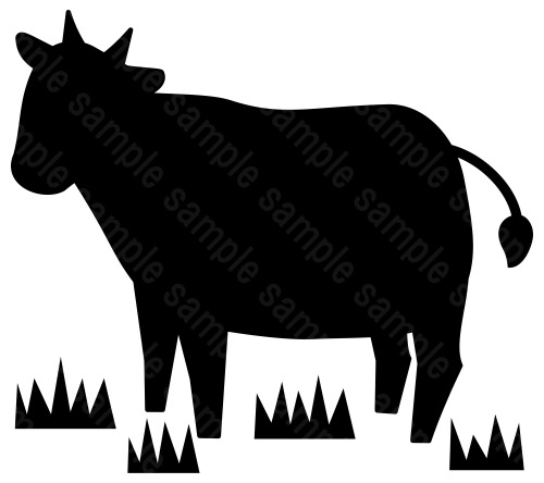 イラスト素材屋haru 放牧される牛のシルエットのイラスト