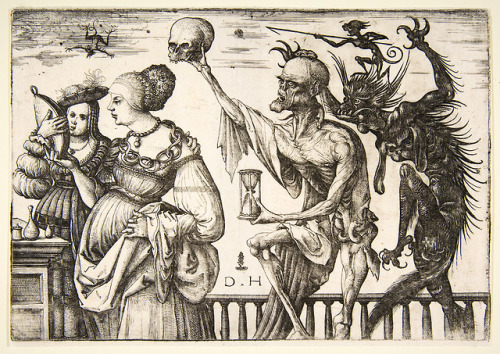 chimneyfish:   Woman and Attendant Surprised by Death, c. 1500-10 Daniel Hopfer 