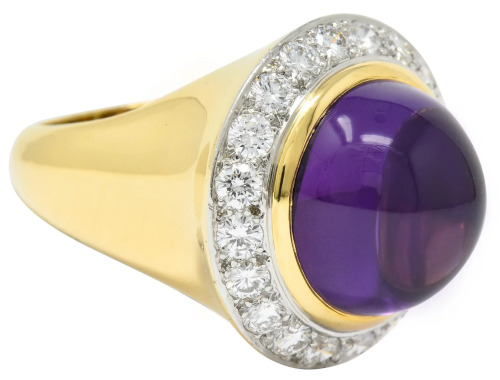 Vintage Tiffany &amp; Co 18k Gold Amethyst and Diamond Ring