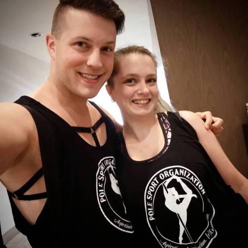 #twinsies! @seth_bacher & I are ready for volunteering at #seaboard today!#poledance #polefitn