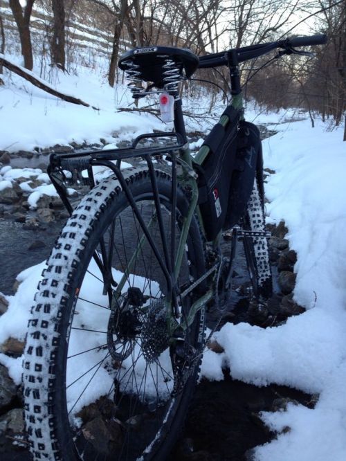 rollingstonestp:  Off-road snow biking but not on a fat bike. These Nicotine tires are pretty great.