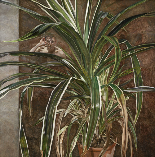 Lucian Freud, Interior with Plant, Reflection Listening (Self-Portrait), 1967-69, oil on canvas