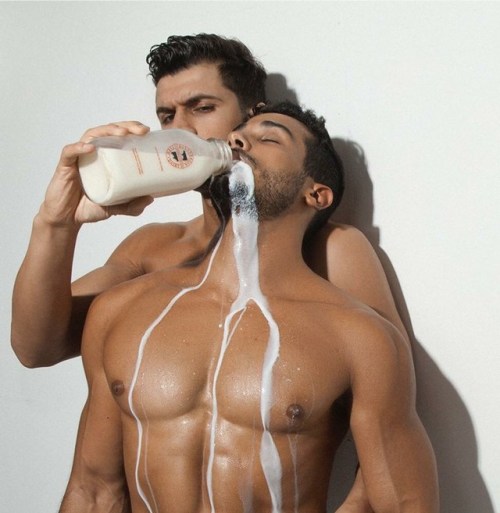 Once the muscle milk touched his lips there was no resisting it. Each deepening moan a little spille