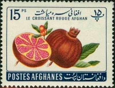 stamp-it-to-me:two 1961 Afghan stamps depicting melons and pomegranates