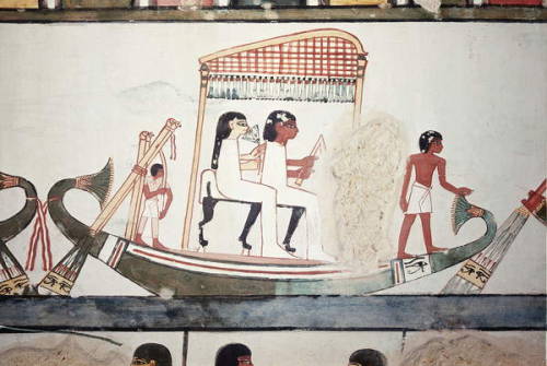 A Pilgrimage to Abydos Statues of Menna and his wife in a barque, the deceased taken to Abydos in th