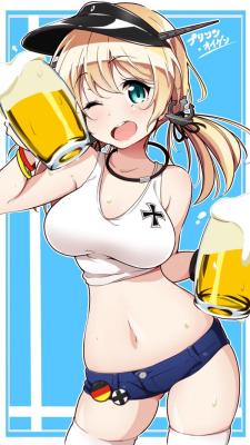 backishimatsu:  いちぢるしさんはTwitterを使っています: “ビールガールなプリンツ・オイゲンちゃん描きました。”