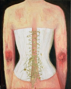 darksilenceinsuburbia:  Lisa Stokes. Corset I, 2012. Oil and graphite on canvas, 41 x 51 cm.