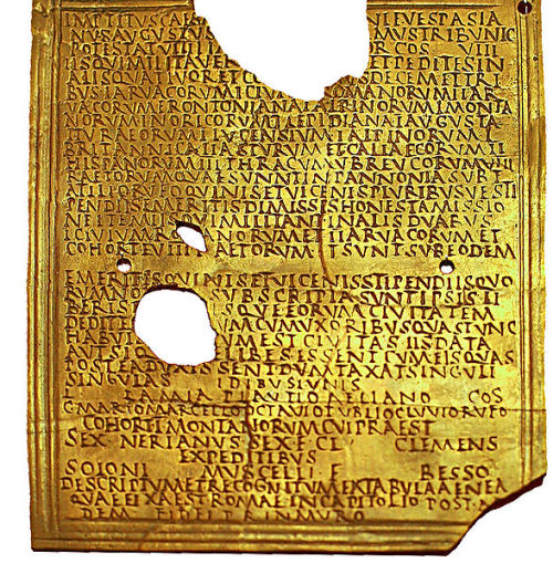 A Roman military diploma, ca. 80 CE. This document, made of bronze, verified that soldiers had serve