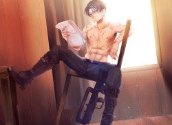 artificiel-tuna:  Always wanted to draw Levi with a french FAMAS gun maybe next is Erwin? 
