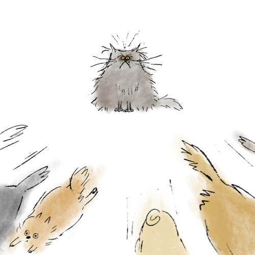 His eyes were like fireballs fearfully blazing,He gave a great yawn, and his jaws were amazing;And w