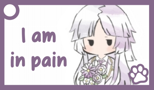 A purple communication card of Sigma. The text reads: 'I am in pain'