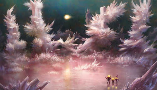 glad-c:Crystal Kingdom[image description: an illustrated scene of a pink crystallized room. The floo