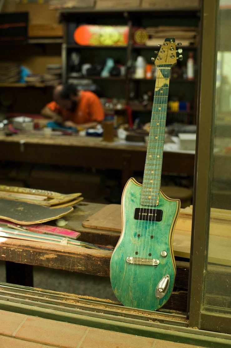 gaksdesigns:  Guitars made from recycled skateboards.  