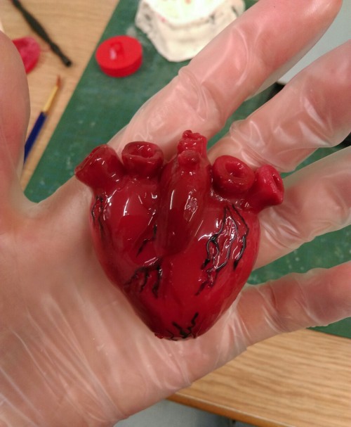 A rather squelchy looking silicone heart prop. This one is a large scale for close ups but there’s a