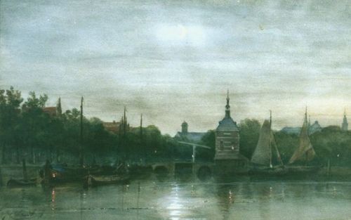 A view of Alkmaar by night  -  Jan Gerard SmitsDutch painter 1823 - 1910
