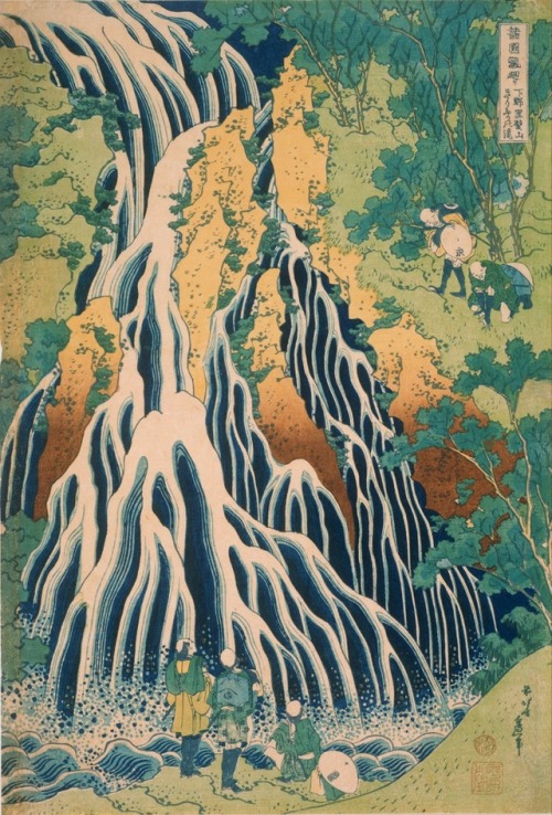 Yoshitsune, Amida &amp; Kirifuri Waterfalls, by Hokusai (葛飾北斎)