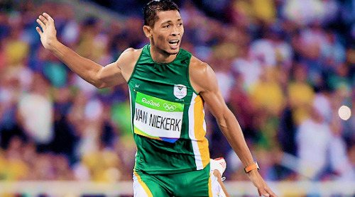 obiwanskenobiss:South Africa’s Wayde van Niekerk crosses the finish line to break the world record