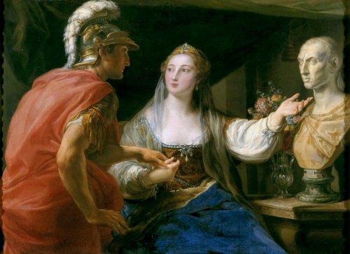 Cleopatra Showing Octavius the Bust of Julius Caesar (1755). Pompeo Batoni (Italian, 1708-1787). Oil