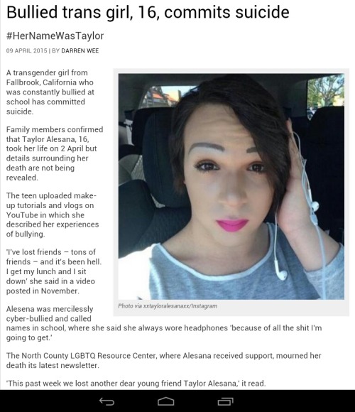 themercmaniacandmiddleman: fabulous-by-choice: #HerNameWasTaylor Taylor Alesana. 16 Year Old Trans G