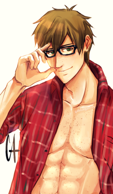 gabbiegallery:  A quadruple threat.  A freckled, bespectacled Makoto in plaid and speedos. He should be illegal. About 5 hours of pure fun on SAI.  