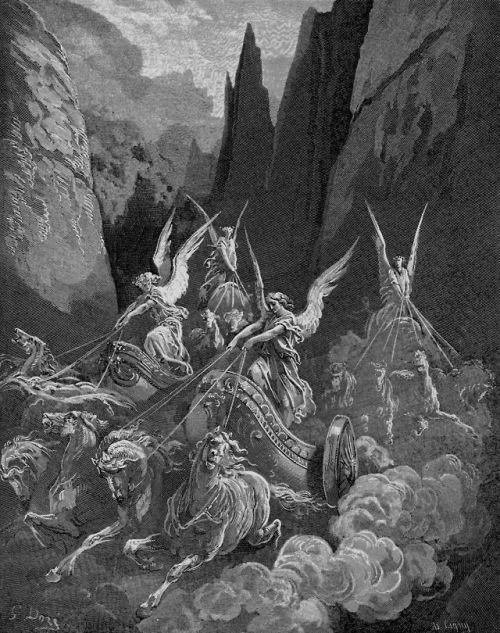 superbestiario:  Gustave dore, The holy bible.  On wikiart Adam and Eve Are Driven out of Eden Cain Slays Abel The Confusion of Tongues (The tower of Babel) The Deluge Jacob Wrestling with the Angel Samson Slays a Lion The Destruction of Leviathan David