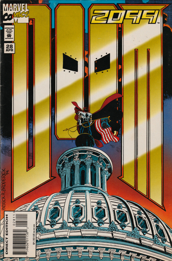 Doom 2099 No. 28 (Marvel Comics, 1995). Cover art by Pat Broderick.From Oxfam in