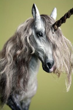 quequinoxart:  “Nuvuloso” one of a kind dapple grey unicorn. Made from polymer clay over wire and foil, painted in acrylics, mohair mane and tail. He is for sale on etsy! 