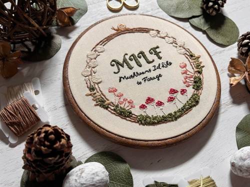 embroiderycrafts:Mushroom wreath embroidery