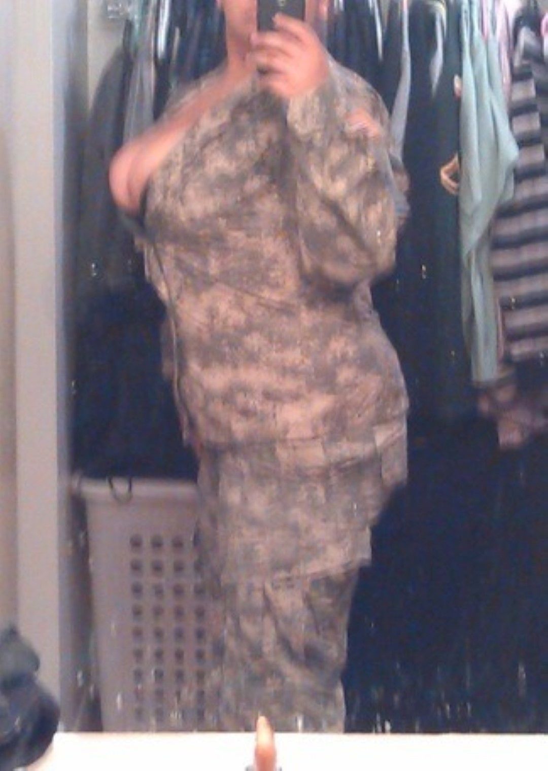 usmilitarysluts:  Army SPC Bustamante with big pierced tits lets them hang loose