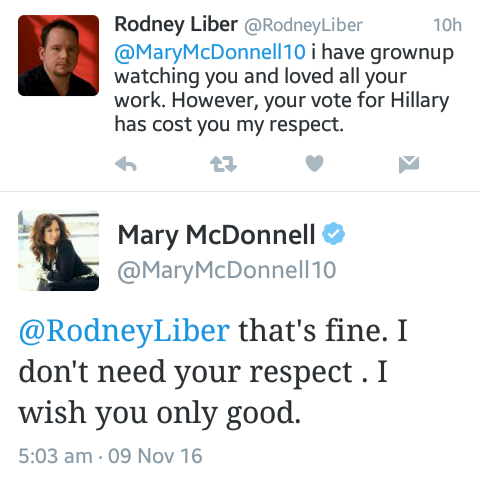 themagicm: the4thbartletdaughter: “Your vote for Hillary has cost you all of my respect”