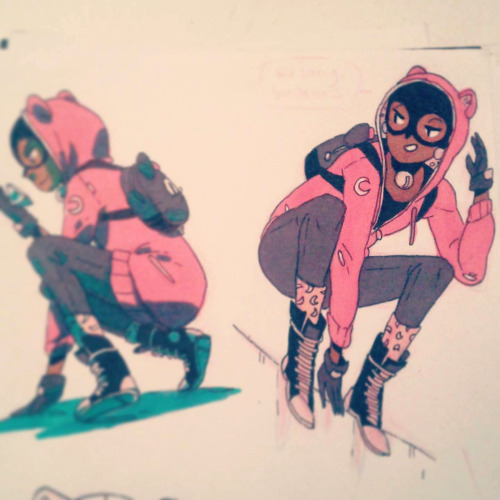 hannakdraws: teenage catwoman doodles. her hoodie is actually cerise but the camera turned it pastel