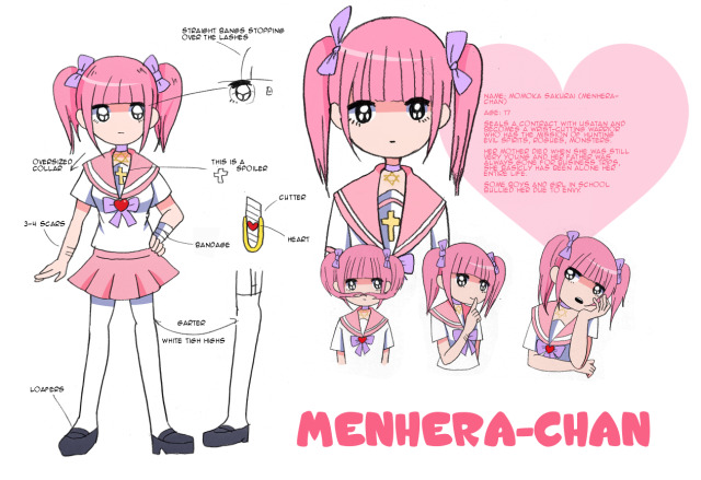 Why there are 2 Menhera-chans? I know why the pink one is called like that  but as I know the other one is a character from an anime? I think she's  called