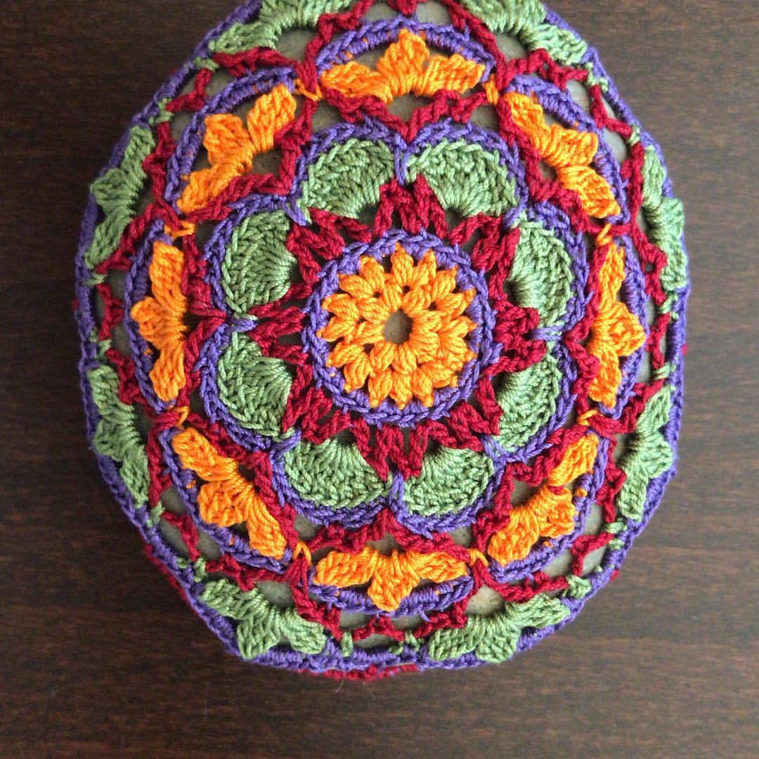 Another mandala crochet covered stone #crochetstones #mandala #naturecraft #rockart