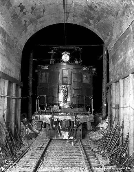 Work train inside tunnel, 1928