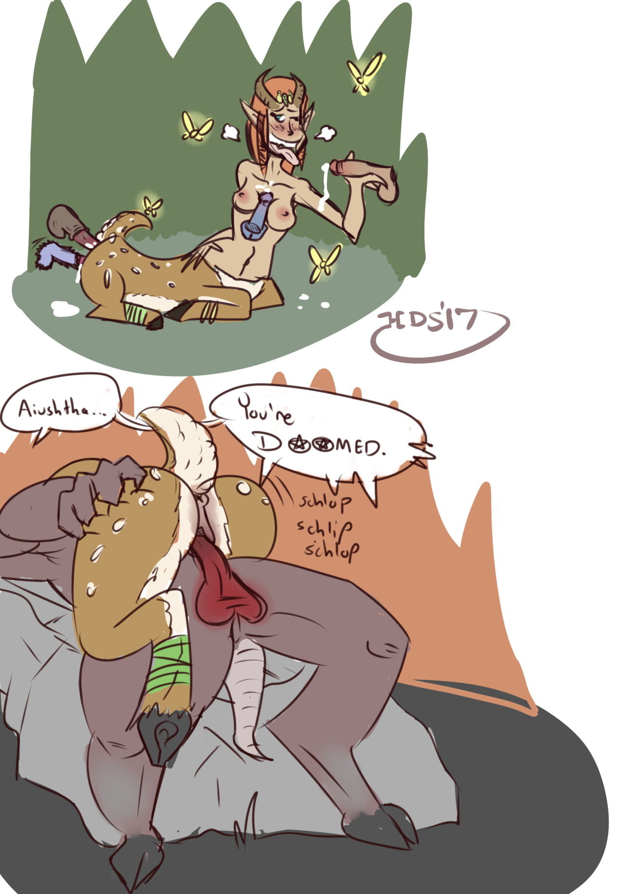 2 small sketches: Enchantress healing her team and her getting ganked by Doom.I decided