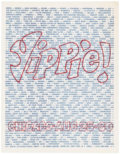 Handbill Yippie!, 1968. Spree-Wowee-Arlo Guthrie-Color-Giggle.The Youth International Party, or Yipp