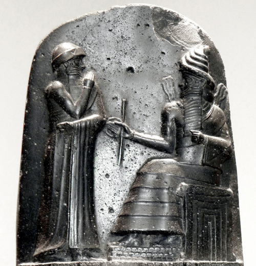 The Babylonian king Hammurabi, as shown standing next to Mesopotamian deity Shamash on the Law Code 