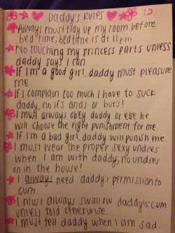 applepetals:  my new set of rules that daddy came up for me. 