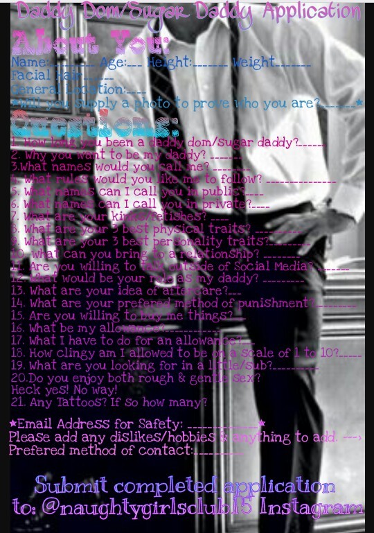 cutecountryplayboybunny:  Daddy Dom/Sugar Daddy Application  ☆As a daddy dom/sugar