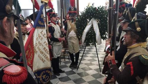 Reenactors in Napoleonic uniforms at the grave of Joachim Murat on the 200th anniversary of his exec