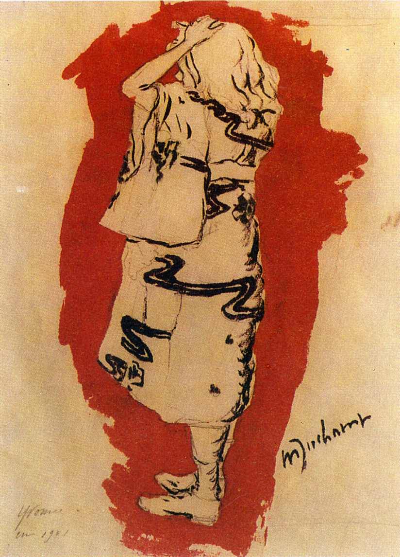 expressionism-art:  Yvonne (in kimono) by Marcel Duchamp Medium: pencil, ink, watercolor,