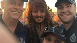 thingsmakemelaughoutloud:  So Johnny Depp is walking around South East Queensland dressed as Jack Sparrow. Local police posted this selfie to their facebook- Funny and Hilarious -