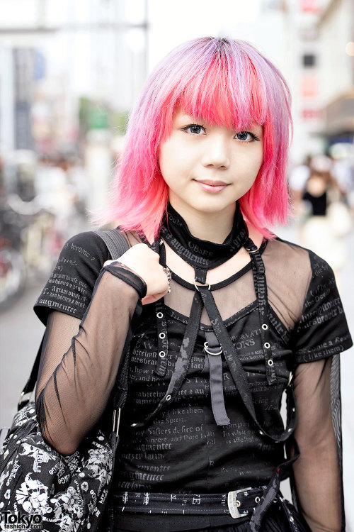 tokyo-fashion:  Kyouka and Kanai on the street in Harajuku wearing dark visual kei/goth-inspired looks featuring items from the Japanese brands h.NAOTO, h.NAOTO Anarchy, h.NAOTO Sixh, Yosuke, Algonquins, and MalkoMalka. Full Looks