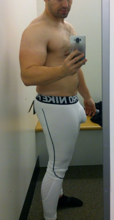 bigdbob:  Just grabbed some new long tights, because I’m trying getting my fat ass in shape, even during the holidays :) Anyways, sorry for the distortion I had to put on my phone. I now have a very recognizable case and had to blur it out. Anyways,